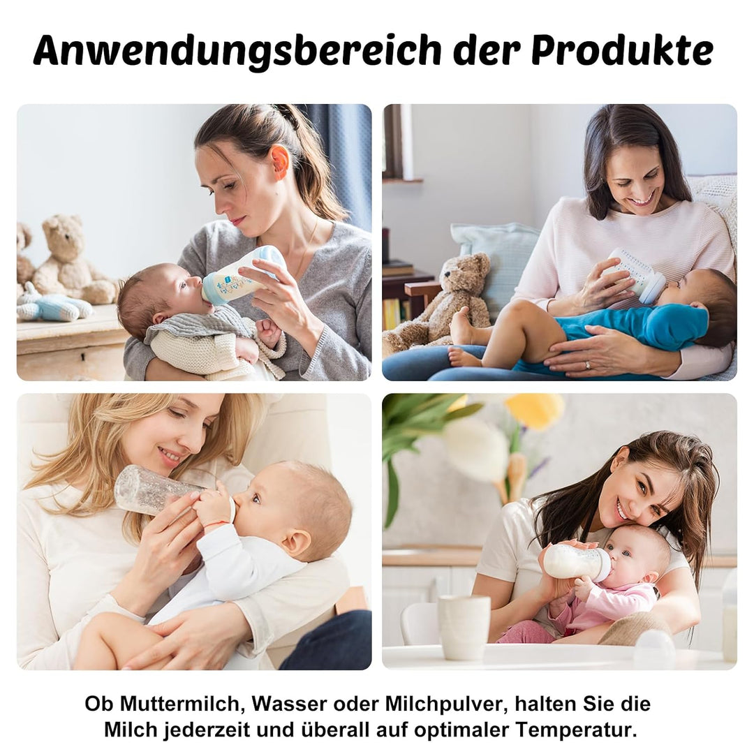 Tragbarer Flaschenwärmer Baby Unterwegs, Akku Thermoskanne 500ml, 35-70 °C Einstellbar, Mobiler Milc