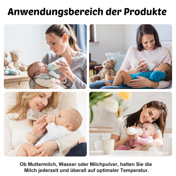 Tragbarer Flaschenwärmer Baby Unterwegs, Akku Thermoskanne 500ml, 35-70 °C Einstellbar, Mobiler Milc