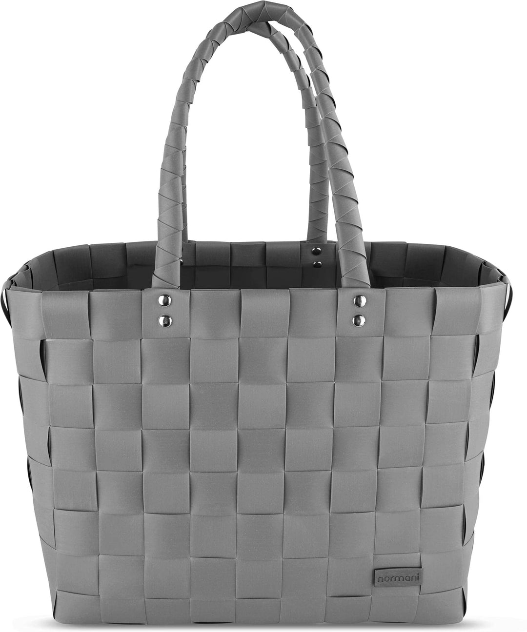 normani Einkaufskorb Shopper geflochten aus Kunststoff - robuster Strandkorb aus wasserabweisendem M