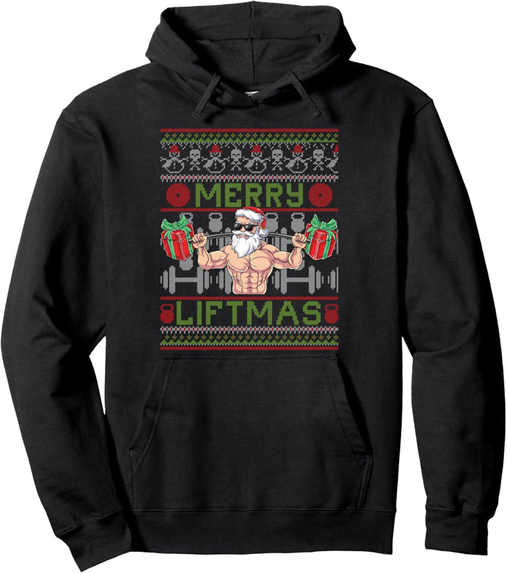 Merry Liftmas Santa Klaus Bodybuilder Weihnachten Fitness Pullover Hoodie