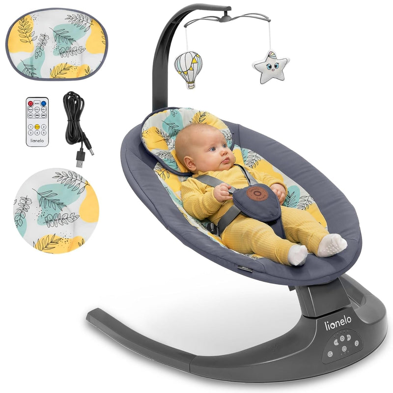 LIONELO Ralf 2in1 Babywippe und Liegestuhl, Fernbedienung, 12 Melodien, zwei Schaukelrichtungen, 5 S