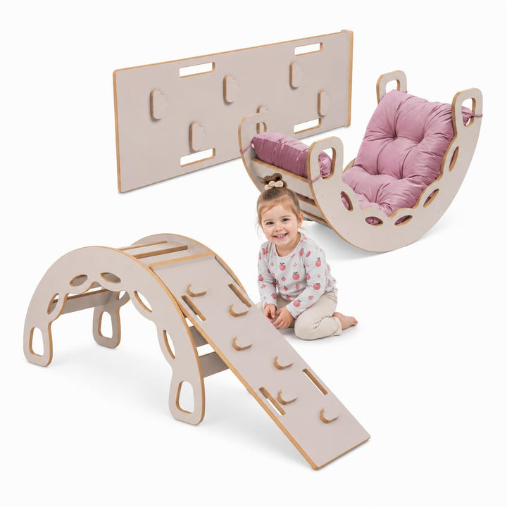 MISIOO Klettergerüst Indoor ab 1 Jahr, Montessori Kletterbogen 4in1 mit Rutsche, Kletterwand &amp; Kisse