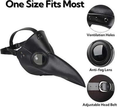 Schwarz Pest Arzt Maske, Pest Doktor Maske, Retro Leder Vogelmaske, Lange Nase Vogel Schnabel Steamp