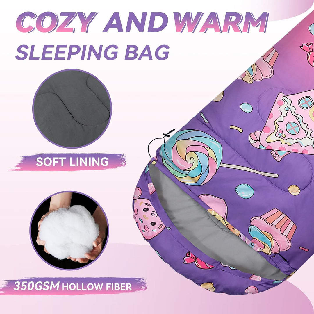 Kinderschlafsack 3-Jahreszeiten für Camping, Wasserdicht und leicht mit Packsack, Ideal für Jungen u