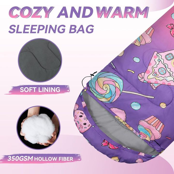 Kinderschlafsack 3-Jahreszeiten für Camping, Wasserdicht und leicht mit Packsack, Ideal für Jungen u