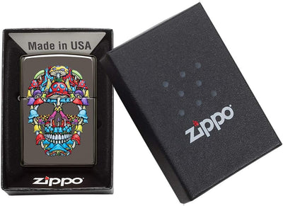 ZIPPO – Totenkopf Design, Color Image, Black Ice – Sturmfeuerzeug, nachfüllbar, in hochwertiger Gesc