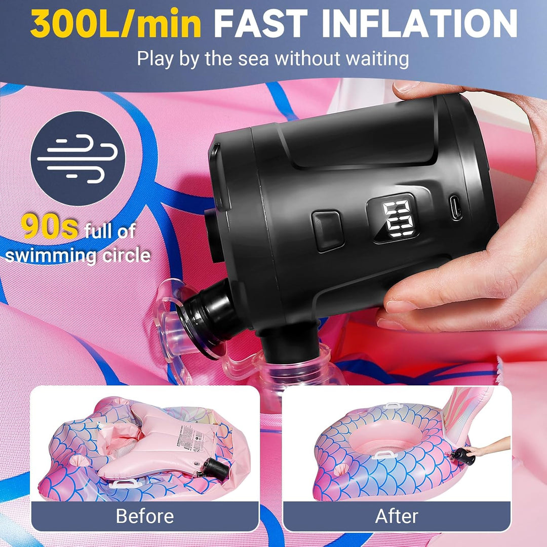 Elektrische Luftpumpe, 5200mAh Wiederaufladbare Akku Luftpumpe, Schnell Inflator mit 4 Luftdüsen, Mi