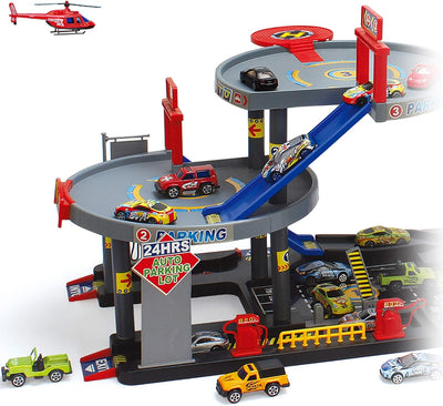 TikTakToo Parkgarage Spielset mit Autos und viel Zubehör für Kinder Autogarage Parkhaus Garage Spiel