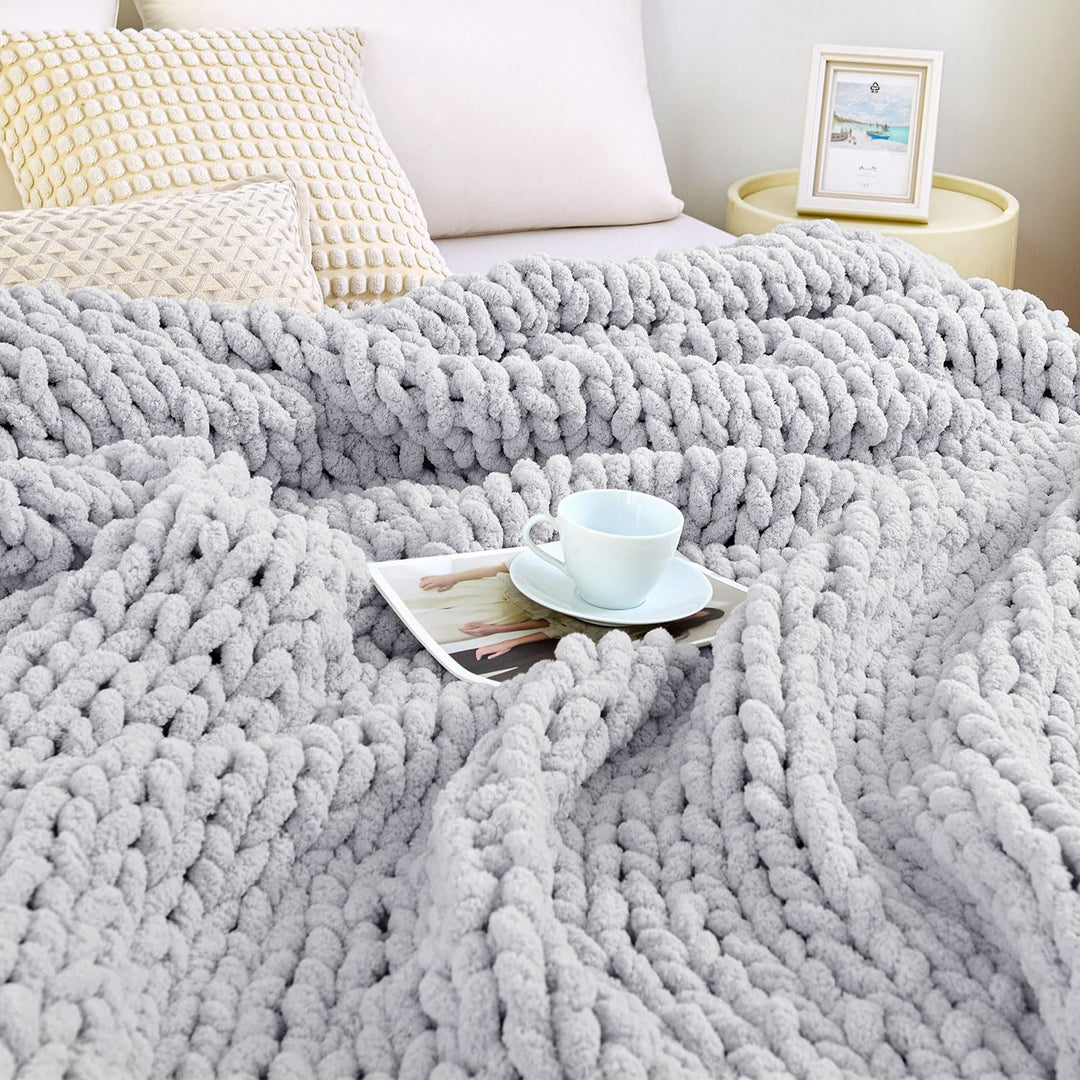 Admitrack Grobstrickdecke, 100% Handgestrickte Chenille-Wohndecke für Sofa und Wohn-Deko, weiche und