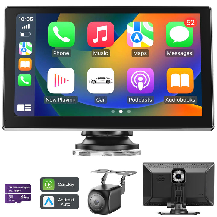 Carplay Display 9" - 4K-Dashcam & 1080P-Rückfahrkamera Drahtloses Tragbares für Apple Carplay & Andr