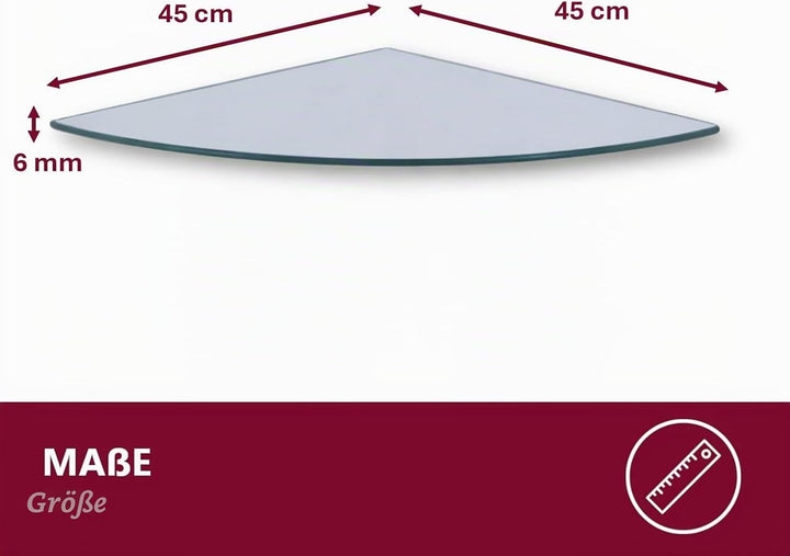Euro Tische Glas Eckregal 45x45cm, Wandregal für Badezimmer, Duschregal Bad, Glas Badregal mit 6mm E