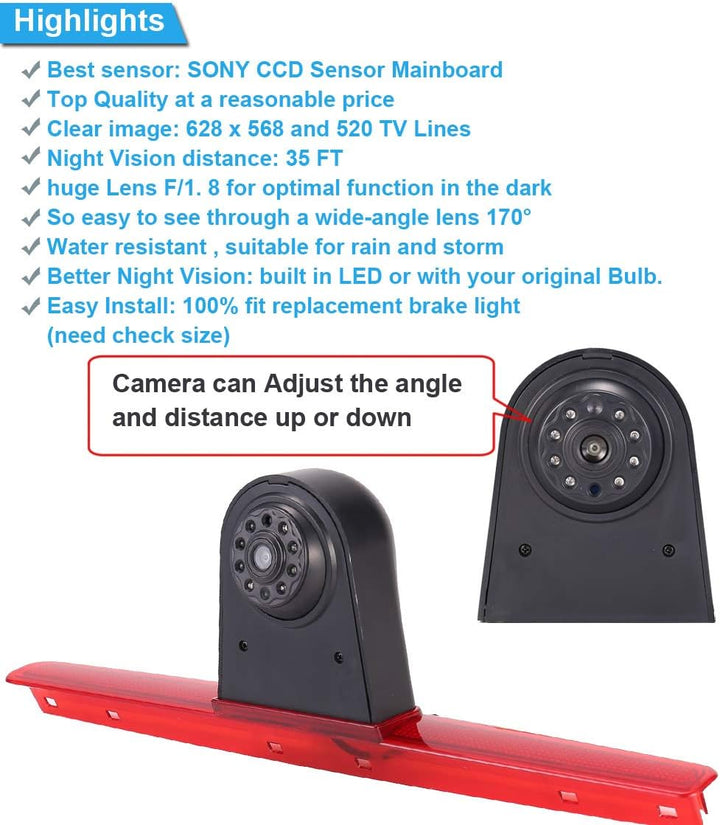 「12mm Objektiv CMOS Rückfahrkamera + 7 Zoll TFT LCD Bildschirm Auto Monitor」Bremsleuchte Auto Dach R