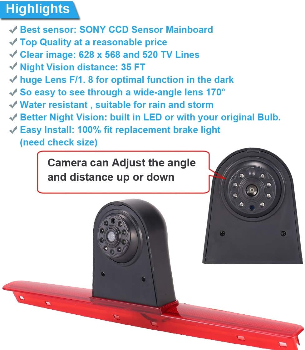 「12mm Objektiv CMOS Rückfahrkamera + 7 Zoll TFT LCD Bildschirm Auto Monitor」Bremsleuchte Auto Dach R