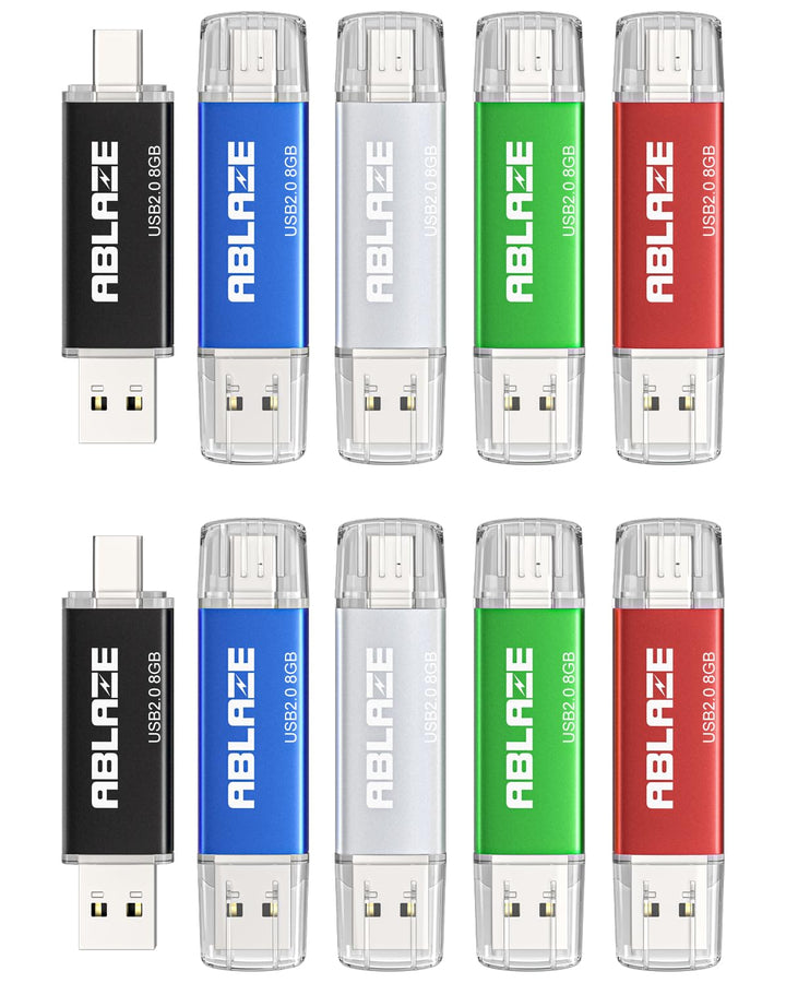 10 Stück USB C Stick 8GB OTG 2.0, ABLAZE Dual Speicherstick 2-IN-1 für Type-C Handy/Smartphone/Lapto