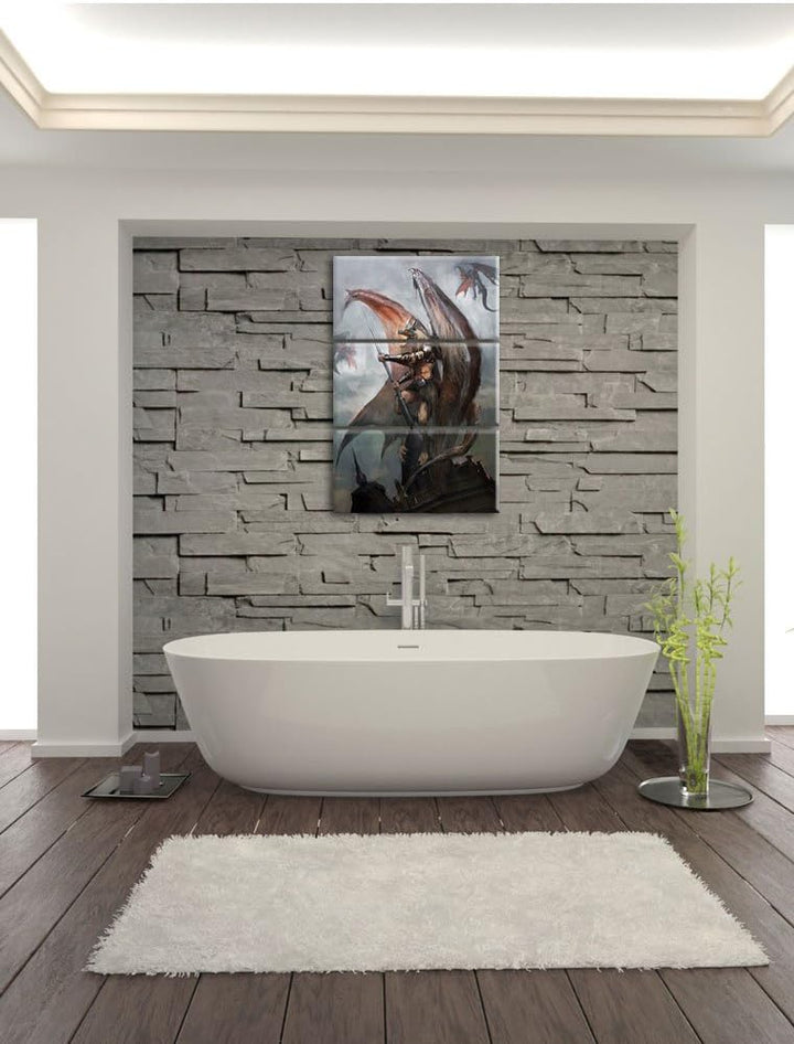 Pixxprint Drachenmann in der Stadt als Leinwandbild/Grösse: 3 Teilig (120x80) cm/Wandbild/Kunstdruck