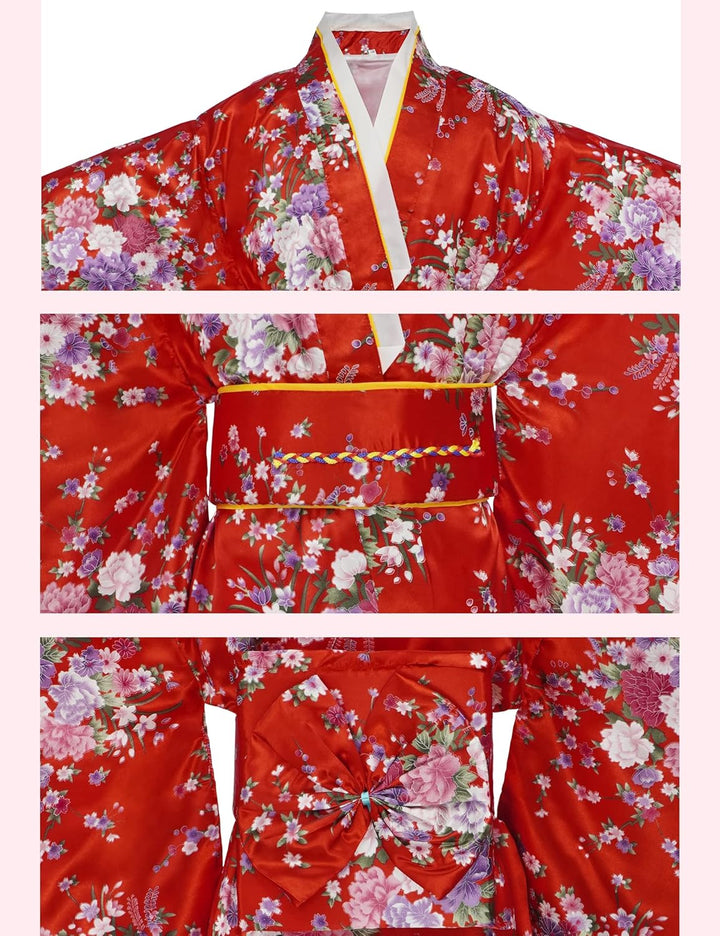 KRUIHAN Kimono Kinder,Satin Kimono Kleid,Kimono Morgenmantel Japanisch Kinder,Halloween Kostüm Mädch