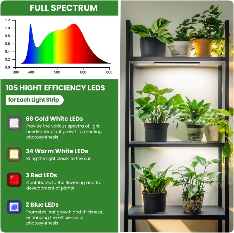 Wolezek Pflanzenlampe LED Vollspektrum, 210 LEDs Grow Light mit Auto Timer 4/8/12/16H, 2 Stück 35 cm