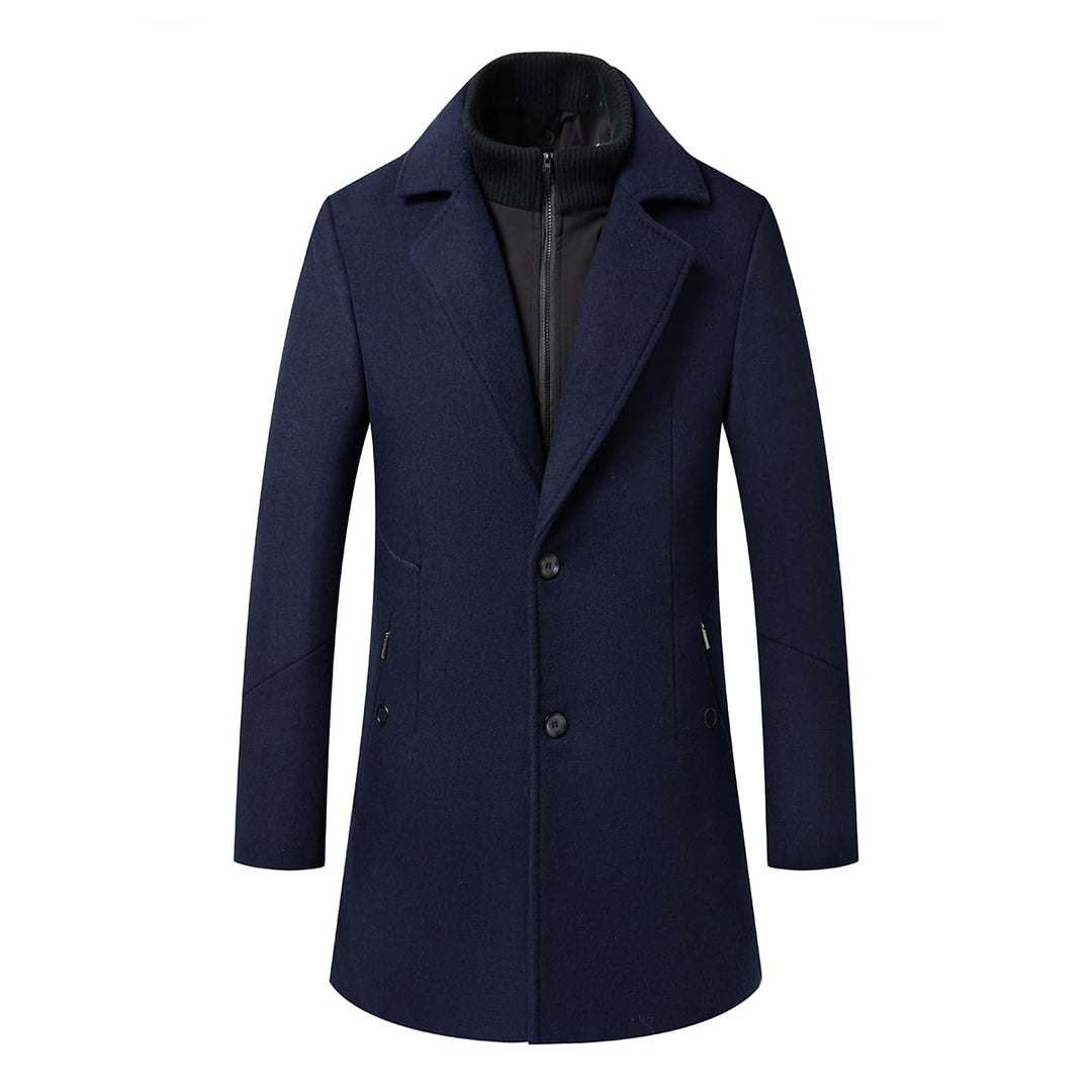 Sliktaa Herren Wollmantel dicker Trenchcoat mittlerer Länge Mantel Kerbe Kragen warmer Mantel Herren