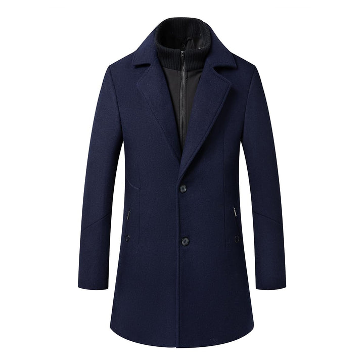 Sliktaa Herren Wollmantel dicker Trenchcoat mittlerer Länge Mantel Kerbe Kragen warmer Mantel Herren