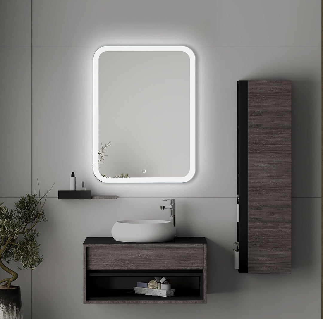 Venti 60x80cm Vertikaler Badezimmerspiegel mit LED Beleuchtung, Beleuchteter Badspiegel mit Touch Sc