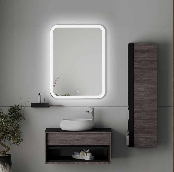 Venti 60x80cm Vertikaler Badezimmerspiegel mit LED Beleuchtung, Beleuchteter Badspiegel mit Touch Sc