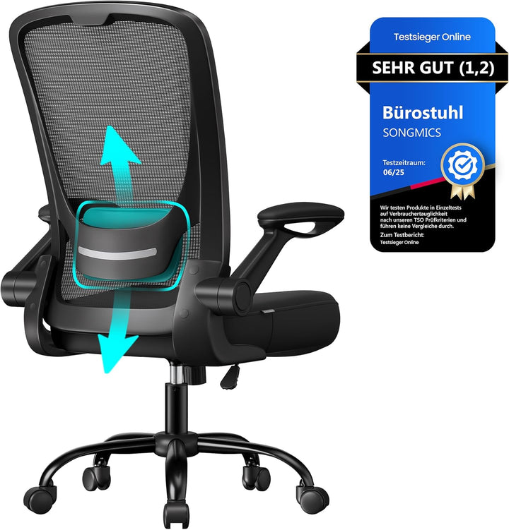 SONGMICS Bürostuhl ergonomisch, Schreibtischstuhl klappbare armlehne, 360° Drehstuhl, verstellbare L