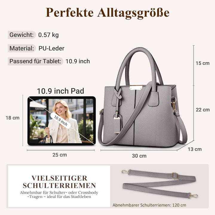 DIRRONA Elegant Damen Handtasche Schultertasche Gross Kapazität Umhängetasche Beiläufig Reise Tasche