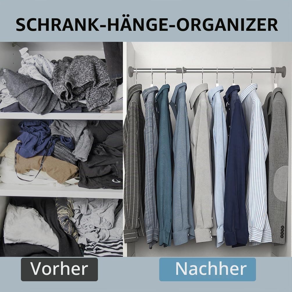 Hershii Kleiderstange für Kleiderschrank Fenster-Duschvorhang-Spannstange ohne Bohren,Rostfreier Sta