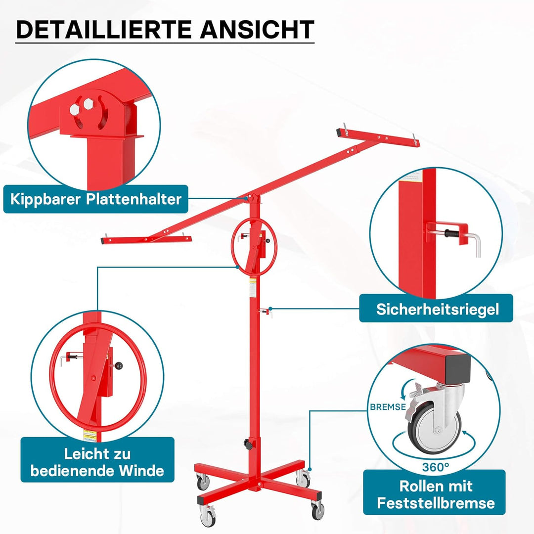 Montagehilfe für Gipskartonplatten Plattenheber für Trockenbau max. 40kg höhenverstellbar 170-290cm