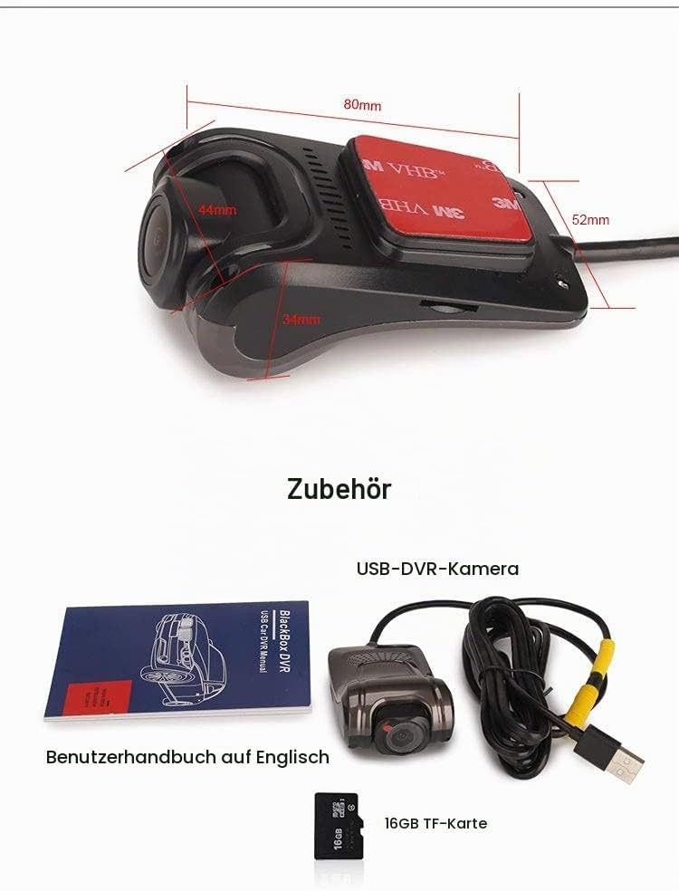 ERISIN HD 1080P 150° Weitwinkel Mini Auto Dashcamera Wasserdicht USB Dashcam Auto DVR Recorder Nacht