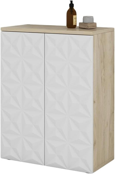 Vicco Midischrank Edge, Weiss/Eiche, 60 x 79.5 cm mit 2 Türen und 3 Fächer Weiss Kommode, Weiss Komm