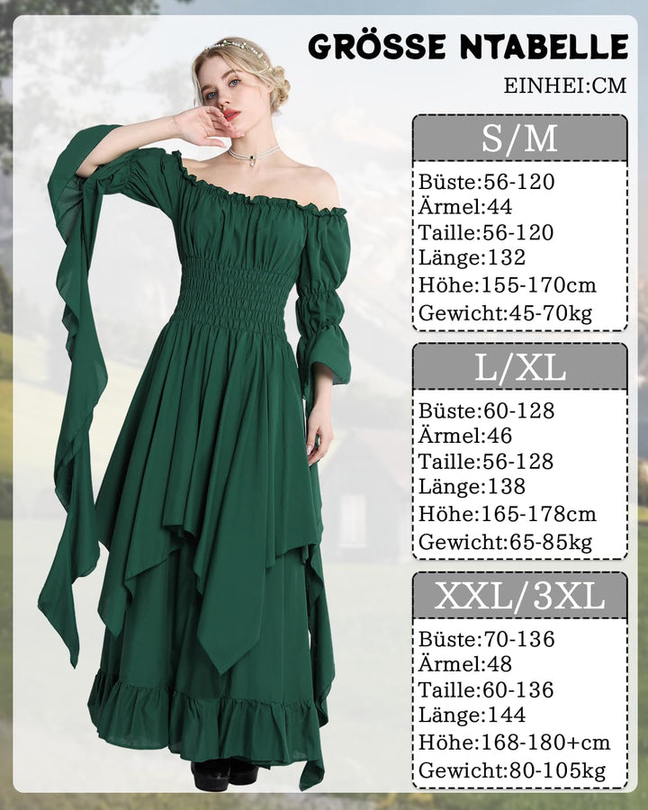 Fiamll Viktorianisches Kleid Renaissance Kostüm Frauen Gothic Hexenkleid Mittelalterliches Hochzeits