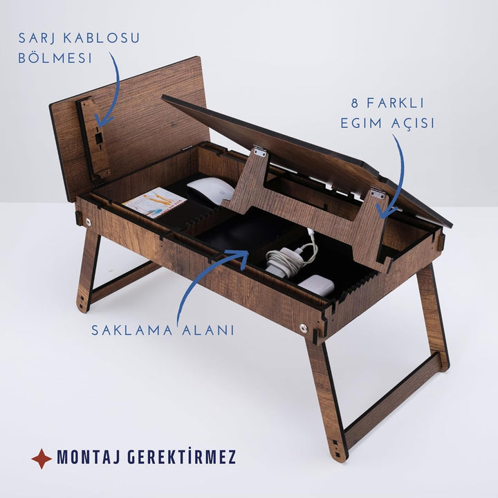 Vigo Wood Laptoptisch, Laptop-Ständer aus Holz für Bett, Verstellbarer Laptop-Schreibtisch und Kniet