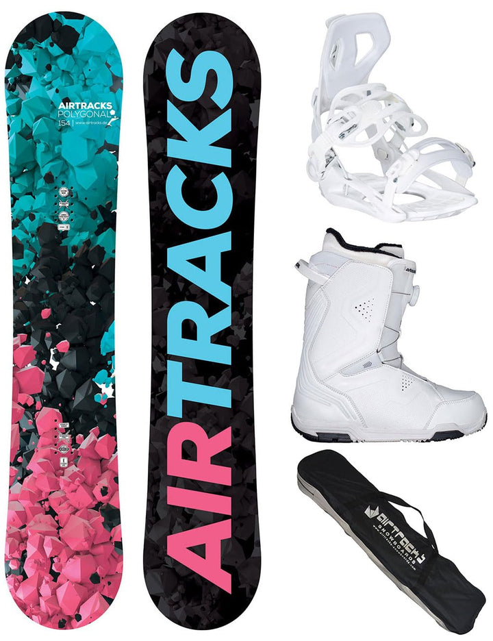 Airtracks Damen Snowboard-Set Polygonal Hybrid Rocker + Bindung Master W Fastec + Boots + Sb Bag 138