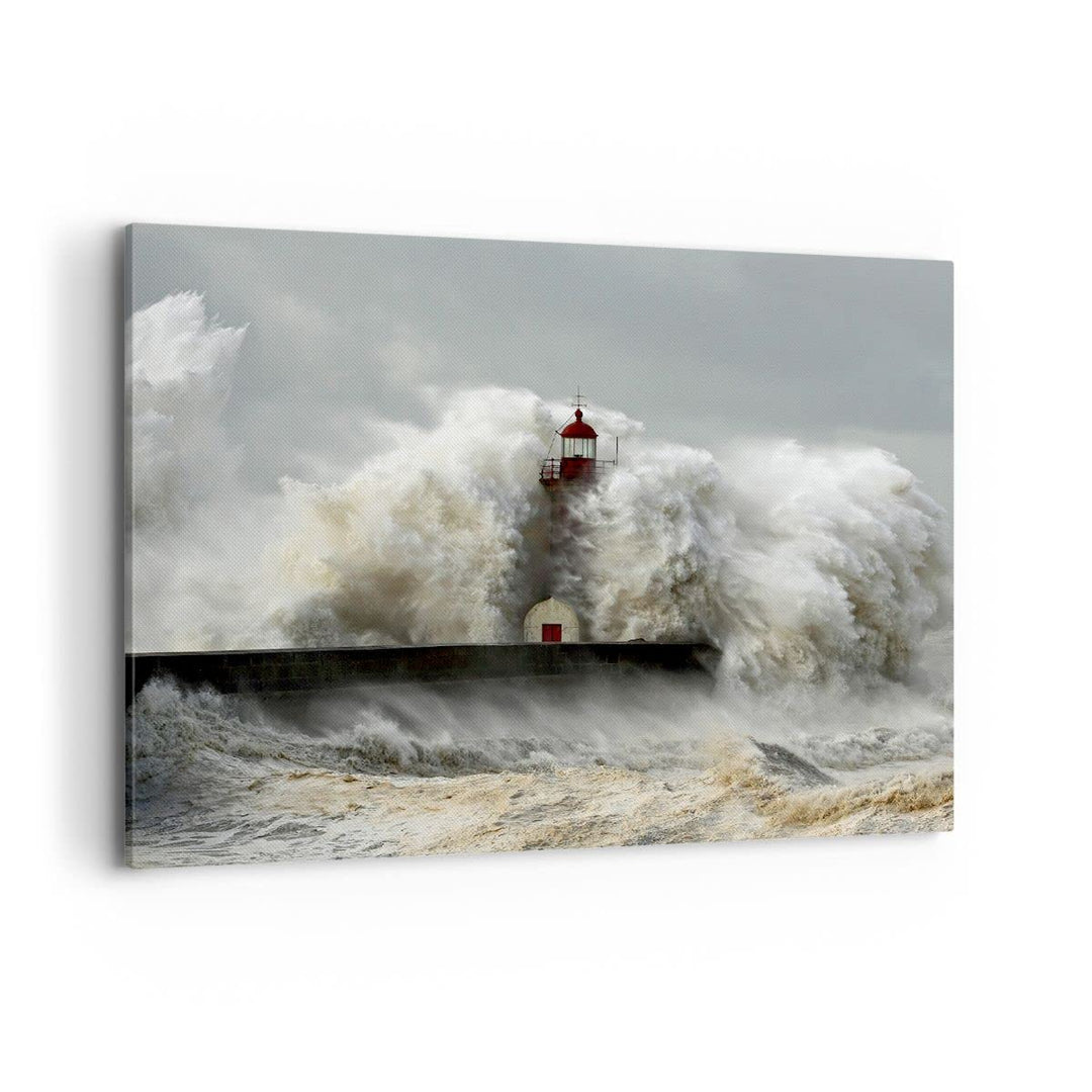 ARTTOR Bilder auf Leinwand 100x70cm Leinwandbild Leuchtturm Ozean Sturm Gross Wanddeko Bild Schlafzi