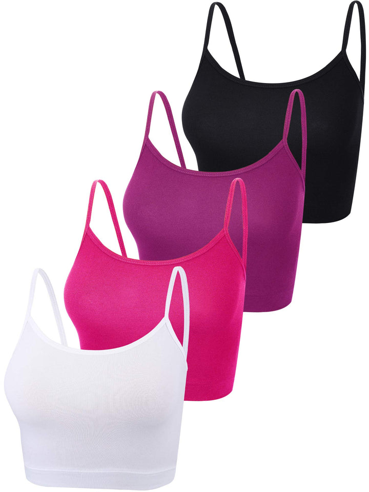 4 Stück Basic Crop Tank Tops Ärmelloses Racerback Crop Sport Baumwoll Top für Damen L Schwarz, Lila,