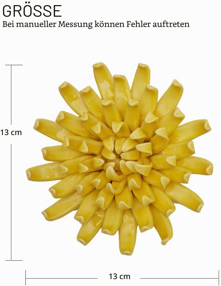 SEINHIJO Wand Dekoration Skulptur 3D Blumen Wandkunst Dekor Wohnzimmer Statue Keramik Gelb Arts 13cm