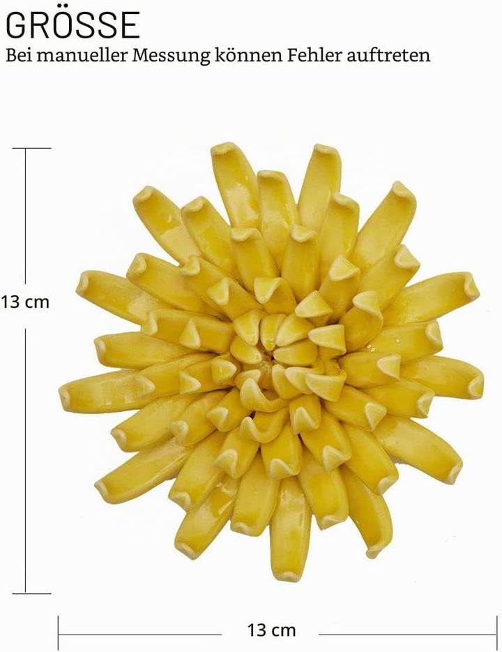 SEINHIJO Wand Dekoration Skulptur 3D Blumen Wandkunst Dekor Wohnzimmer Statue Keramik Gelb Arts 13cm