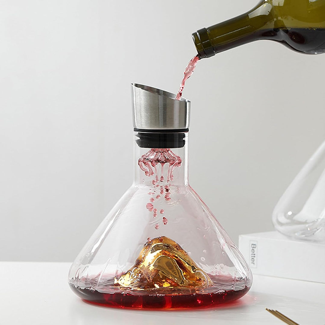 Wine Decanter Set with Aerator Filter, 1.5L Wine Carafe Red Wine Decanter, Lead-Free, Hand Blown Win