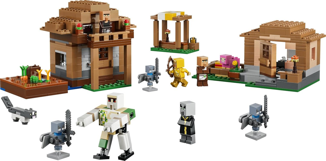 LEGO Minecraft Angriff des Magiers auf das Dorf - Modell mit Garten - 11 Figuren inkl. Maurer & Eise