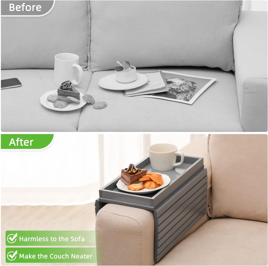 GEHE Natural Bamboo Sofa Arm Tray, Sofa Tray Table for Couch, Sofa Armrest Tray Table Anti-Slip Sofa