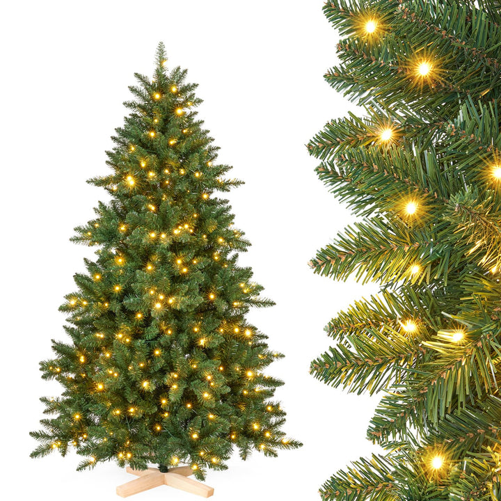 Yorbay Künstlicher Weihnachtsbaum mit Beleuchtung LED mit Holzständer für Weihnachten-Dekoration (18