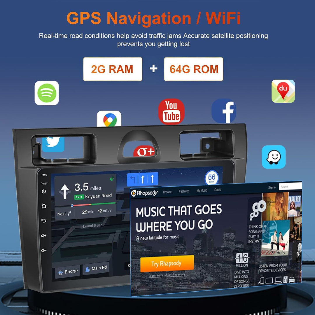 Hodozzy Android 2G+64G Autoradio für Ford Fiesta 2006-2011 Con Wireless Carplay Android Auto Mirror