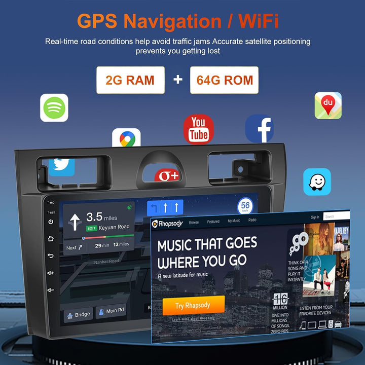 Hodozzy Android 2G+64G Autoradio für Ford Fiesta 2006-2011 Con Wireless Carplay Android Auto Mirror