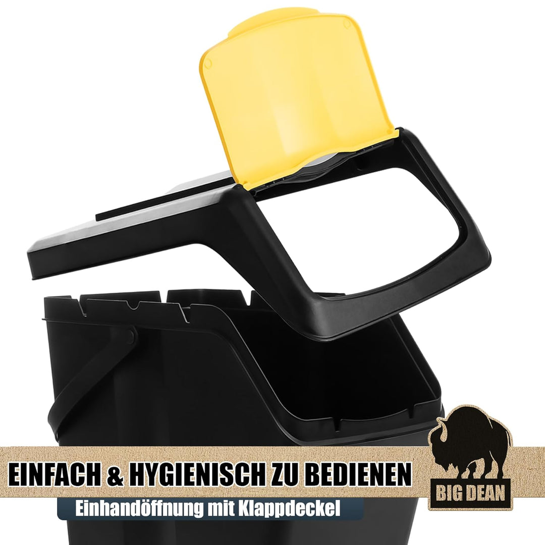 BigDean 3x 25L Mülltrennsystem Küchenmülleimer 3 Fächer Stapelbar mit Henkel Abfalleimer Küche