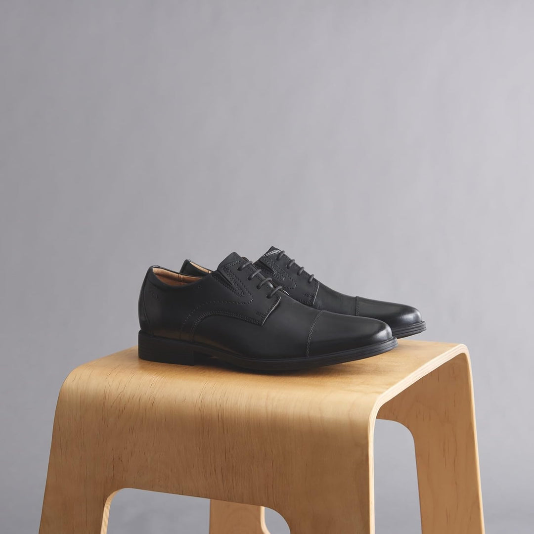 Clarks Herren Whiddon Cap Sneaker 43 EU Schwarzes Leder, 43 EU Schwarzes Leder