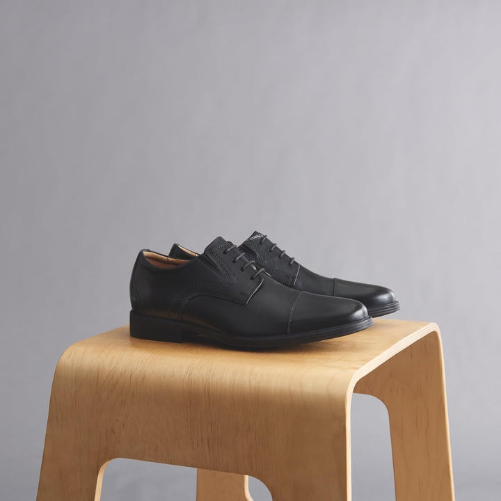 Clarks Herren Whiddon Cap Sneaker 43 EU Schwarzes Leder, 43 EU Schwarzes Leder