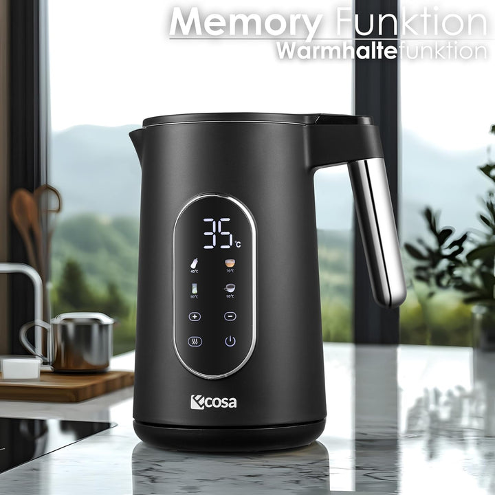 Wasserkocher Edelstahl mit Temperatureinstellung (40°C-100°C) 1,7 Liter 2200 Watt Teekocher 100% BPA
