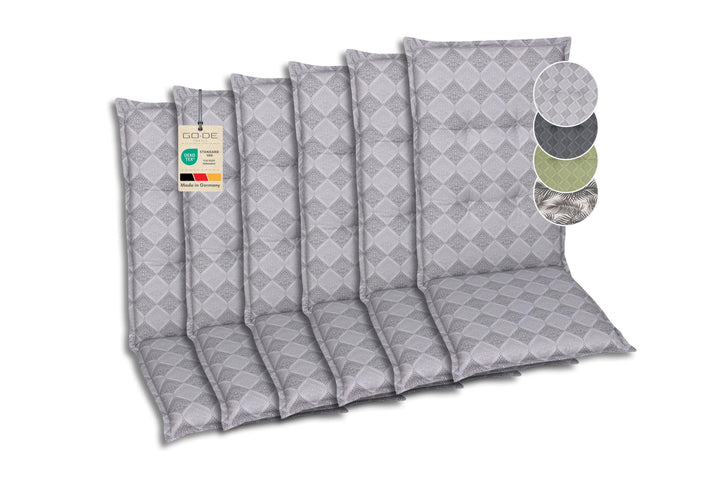 Bequeme und attraktive Polsterauflagen für Mittellehner-Gartenstühle (6er-Set, Rautenlinien grau, Mi