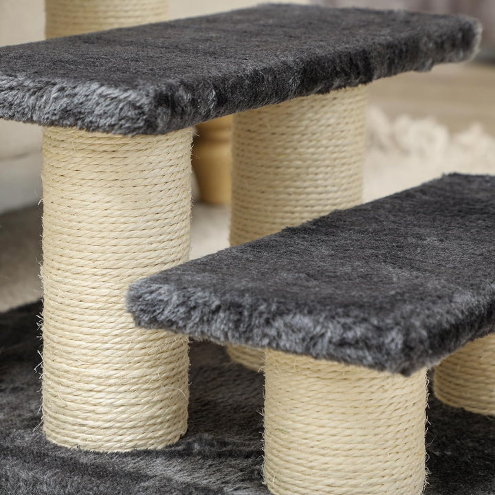 PawHut Tiertreppe Katzentreppe 3 Stufen Hundetreppe Treppe für Katze und Hunde Plüsch Dunkelgrau 45